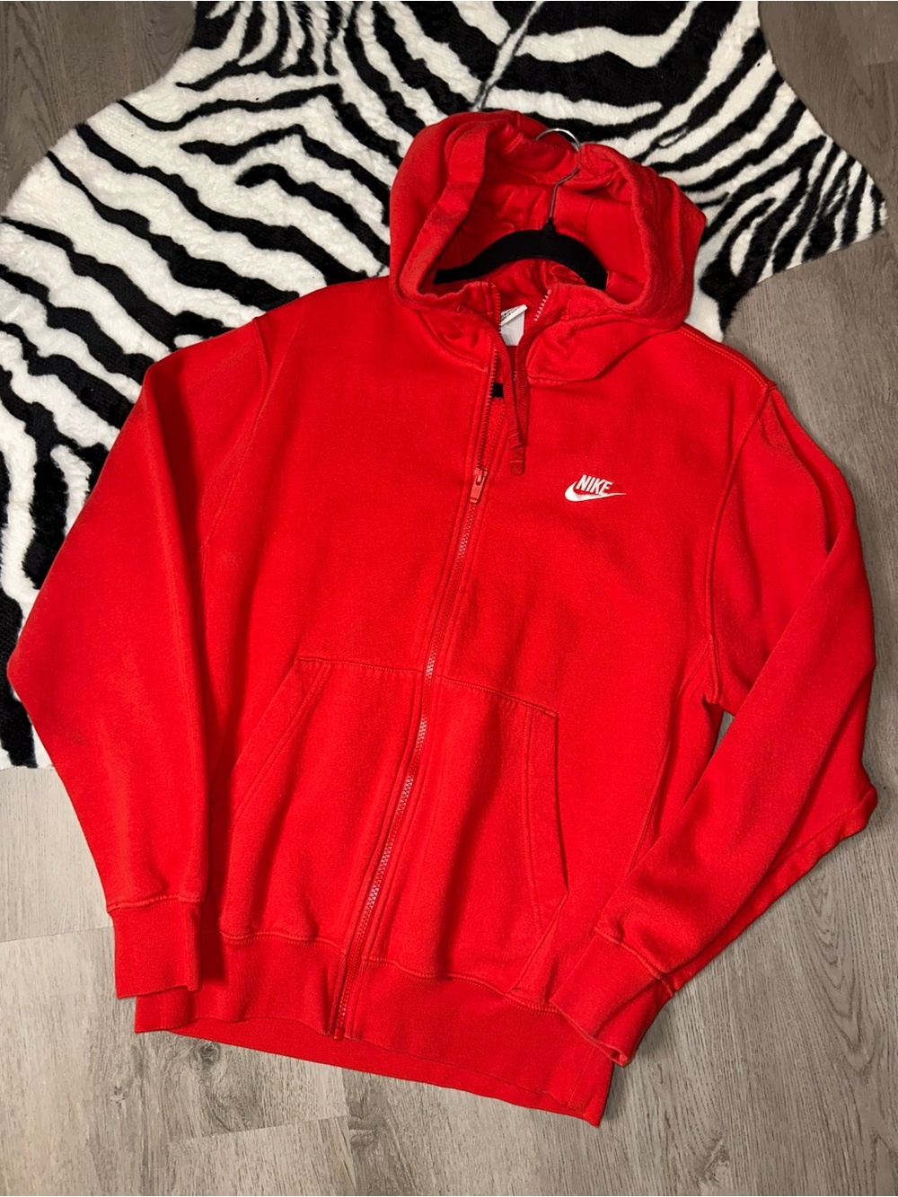Nike Red Hooded Zip Sweatshirt with White Logo